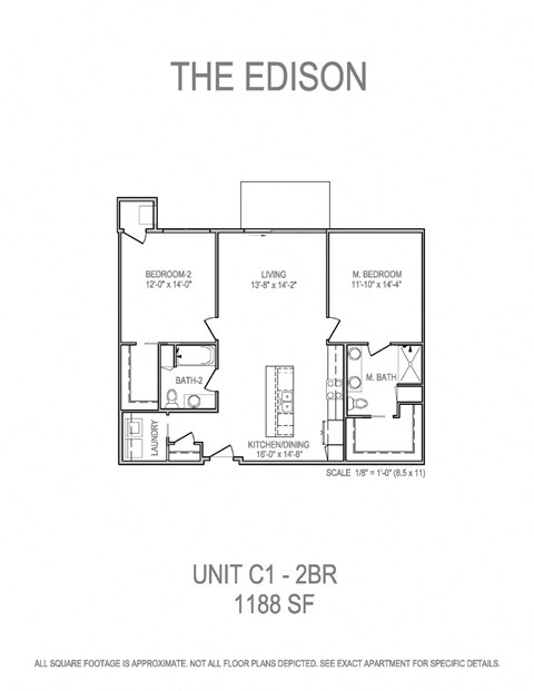 Floor plan for 2 beds, 2 baths, 1188 sqft